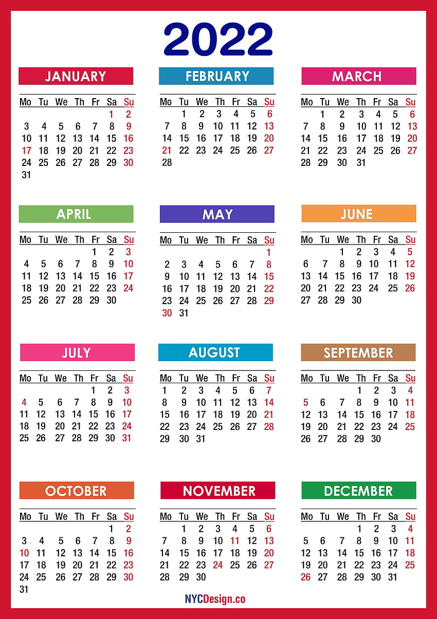 Calendario con festività, stampabile, PDF, colorato, rosso, arancione â Inizio lunedì â. Calendari stampabili, Calendario 2022 Sfondo del telefono HD